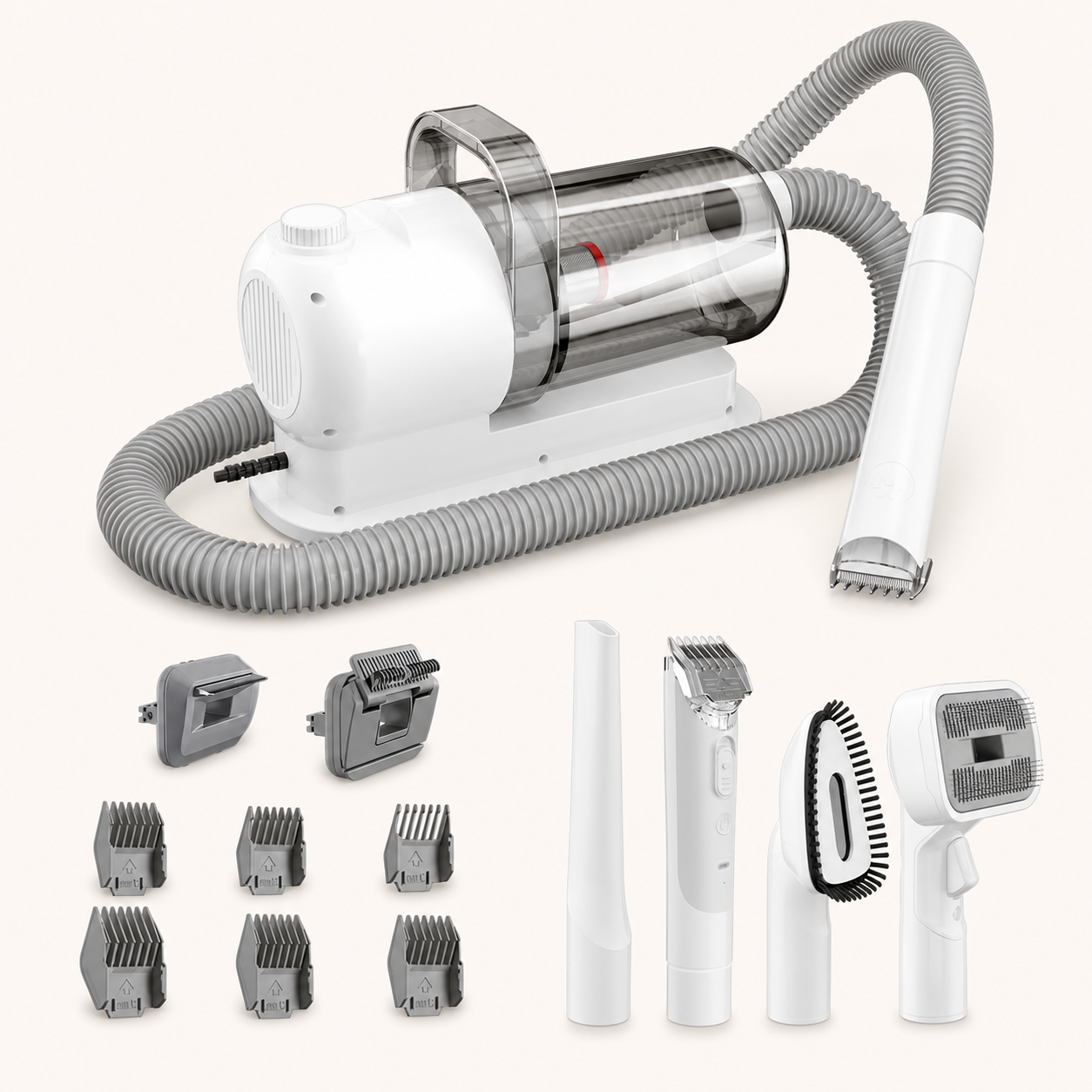 All-in-one pet grooming vacuum kit with attachments