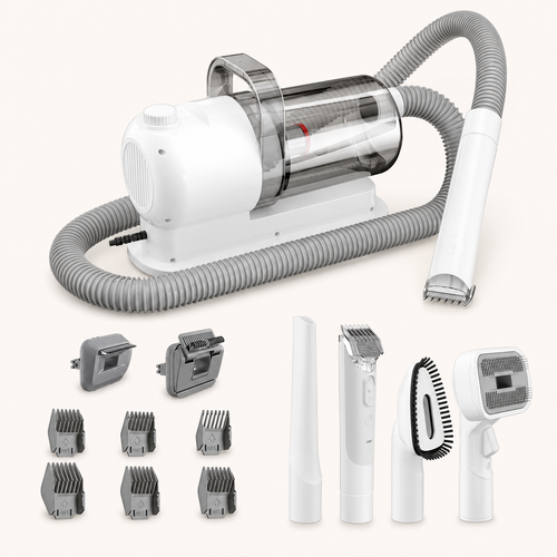 All-in-one pet grooming vacuum kit with attachments