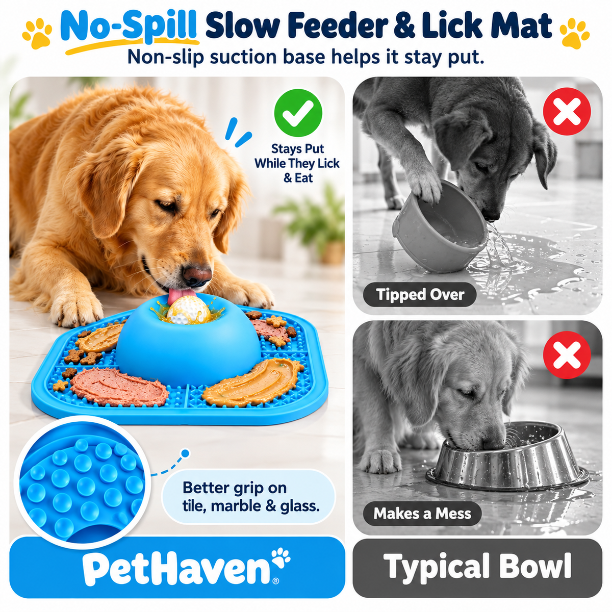 PetHaven PawPace™
2-in-1 Slow Feeder & Lick Mat