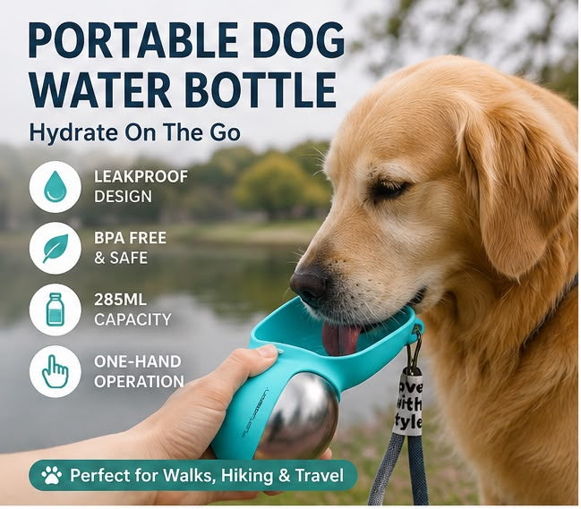 Portable Dog Water Bottle – Leakproof Travel Pet Water Dispenser (285ml)